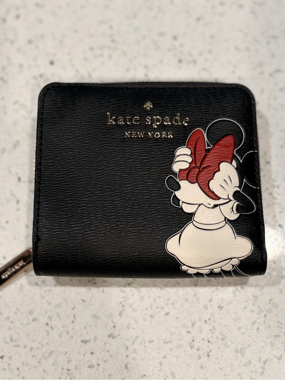 kate spade Black Leather Minnie Mouse wallet with Red Bow Accent